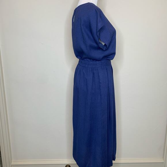 Vintage Blue Skirt Top Matching Set Vintage Rayon Flax Small - Picture 4 of 12